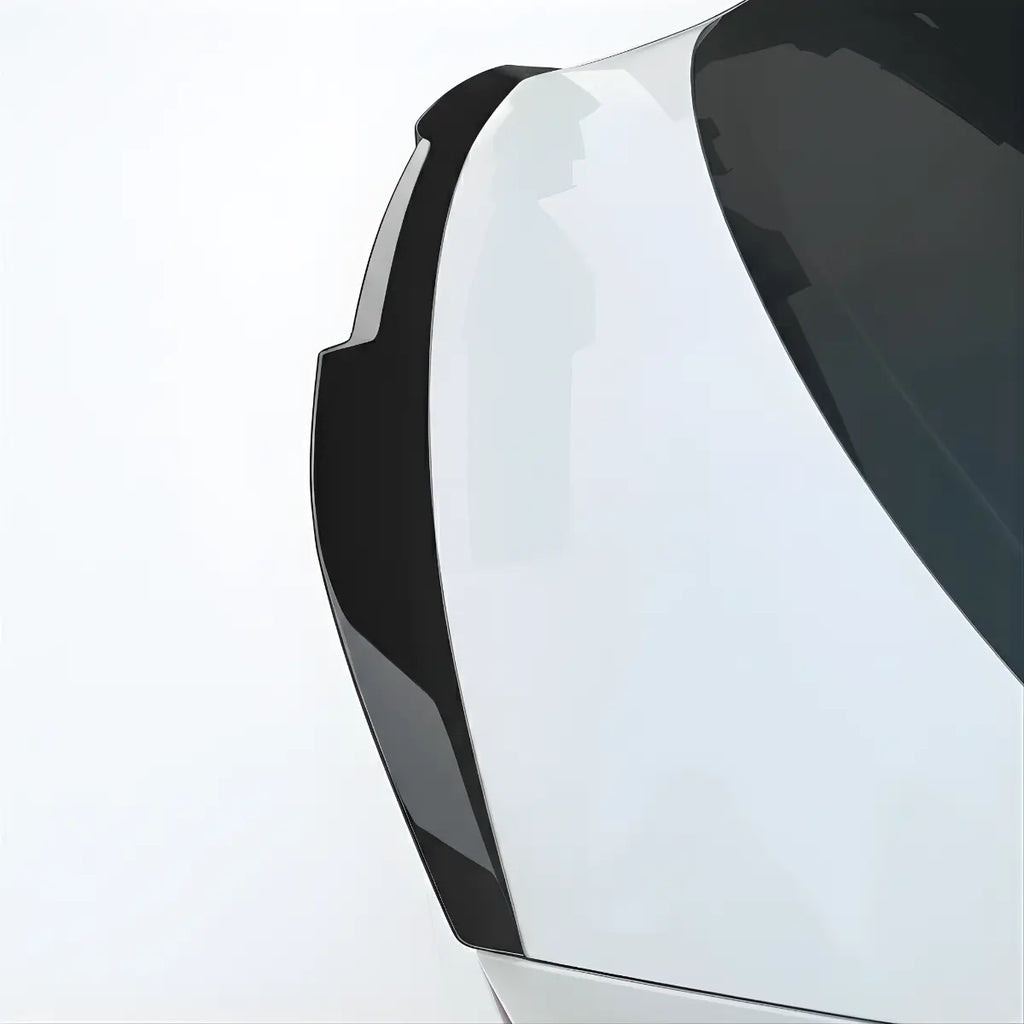 Rear Duckbill  Spoiler Cap lip Audi A3 8V Sedan 
White car with a black spoiler on a white background, featuring Lur Design logo.